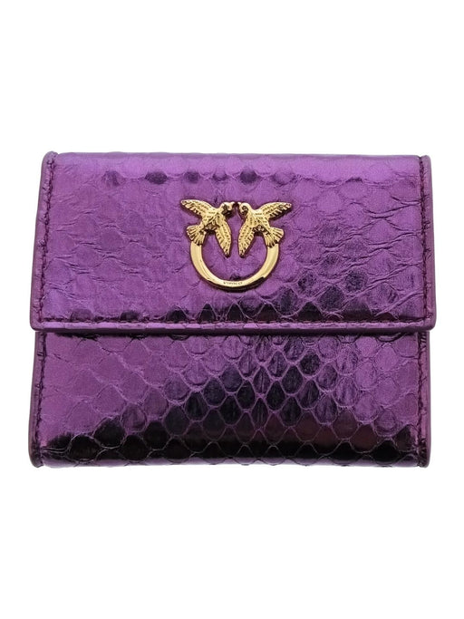 Pinko Women's Purple Mini Compact Snake Embossed Leather Wallet