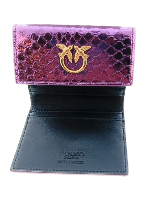 Pinko Women's Purple Mini Compact Snake Embossed Leather Wallet