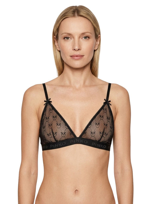 Pinko Women's Black Logo-Lace Triangle Bralette