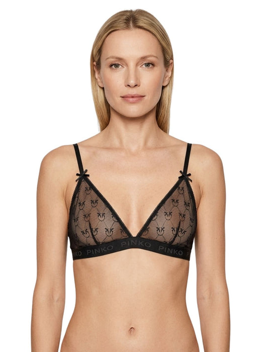 Pinko Women's Black Logo-Lace Triangle Bralette-XS