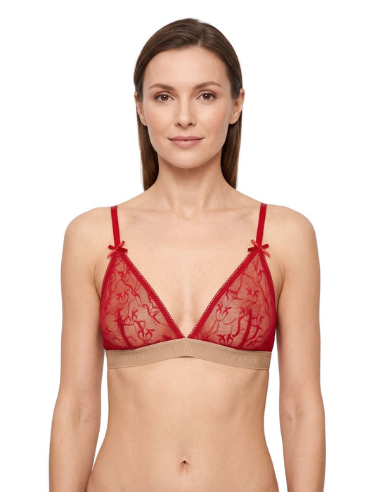 Pinko Women's Red Logo-Lace Triangle Bralette-M