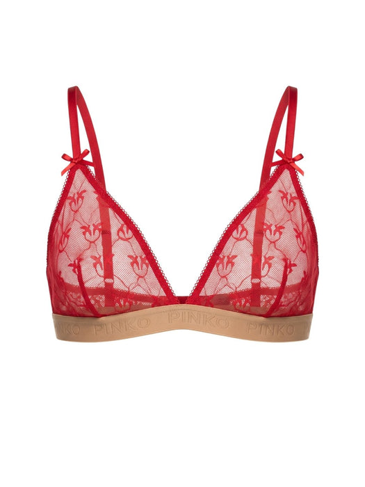 Pinko Women's Beige Logo-Lace Triangle Bralette