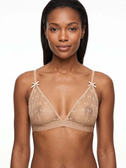Pinko Women's Beige Logo-Lace Triangle Bralette
