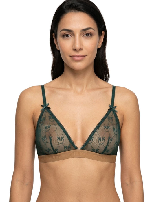 Pinko Women's Green Logo-Lace Triangle Bralette