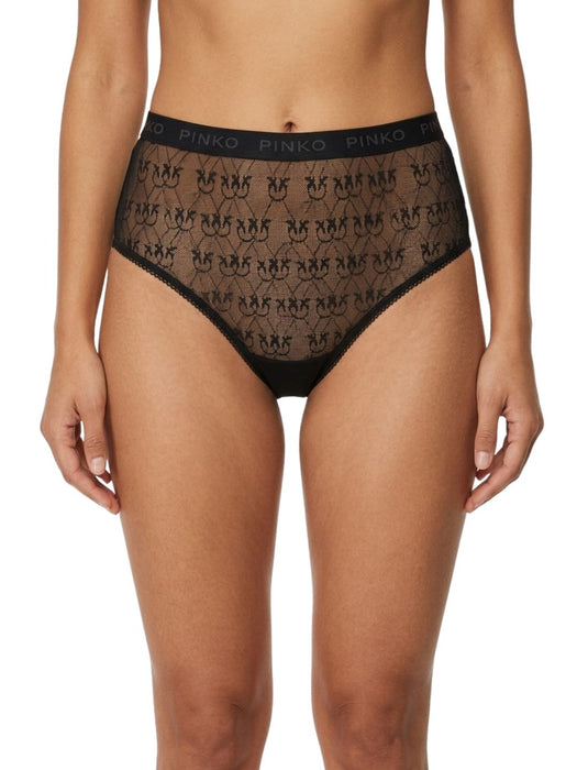 Pinko Women's Black Logo-Mesh High-Waist Briefs