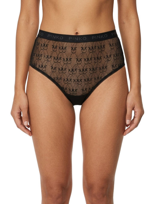 Pinko Women's Black Logo-Mesh High-Waist Briefs