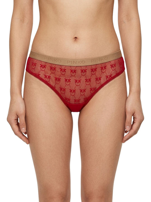 Pinko Women's Red Logo-Lace Mid-Rise Briefs-L