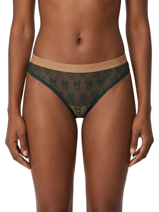Pinko Women's Green Logo-Lace Mid-Rise Briefs-XS