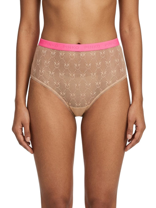 Pinko Women's Pink Beige Logo-Mesh High-Waist Briefs-L