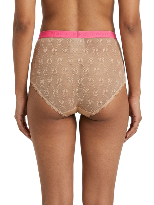 Pinko Women's Pink Beige Logo-Mesh High-Waist Briefs-L