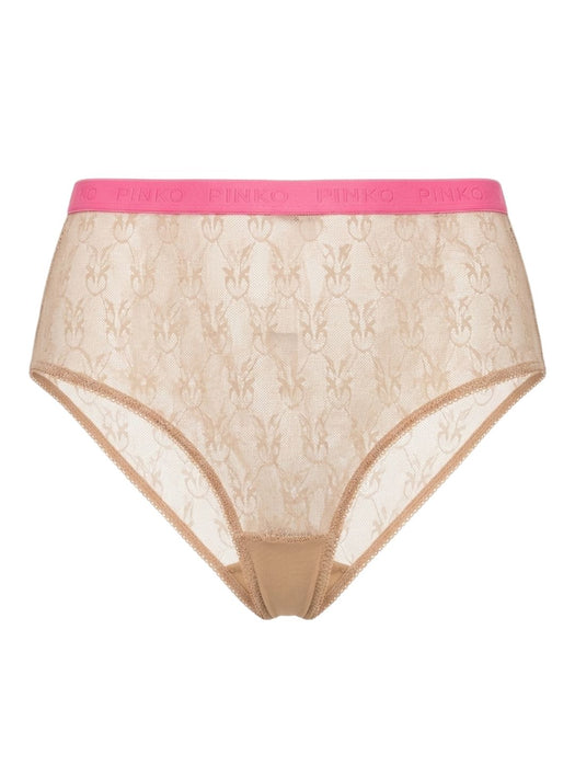 Pinko Women's Pink Beige Logo-Mesh High-Waist Briefs-L