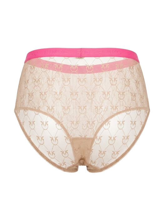 Pinko Women's Pink Beige Logo-Mesh High-Waist Briefs-L