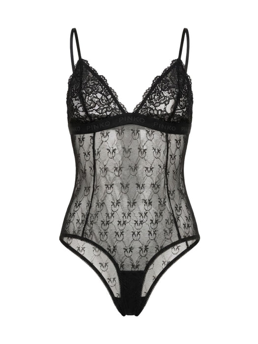 Pinko Women's Black Logo-Lace Plunge Bodysuit-XS