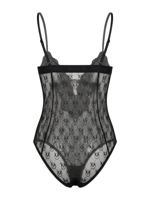 Pinko Women's Black Logo-Lace Plunge Bodysuit-XS