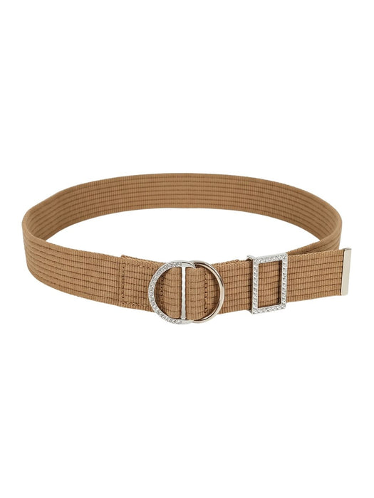 Pinko Women's Beige Double-Ring Webbing Polyester Belt-Medium