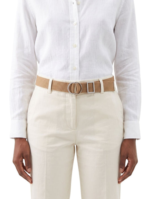 Pinko Women's Beige Double-Ring Webbing Polyester Belt-Medium