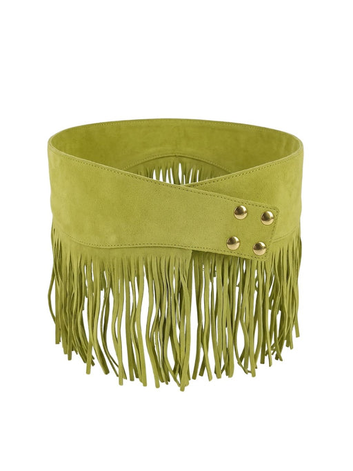 Pinko Women's Green Fringed High-Waist Leather Belt-Small