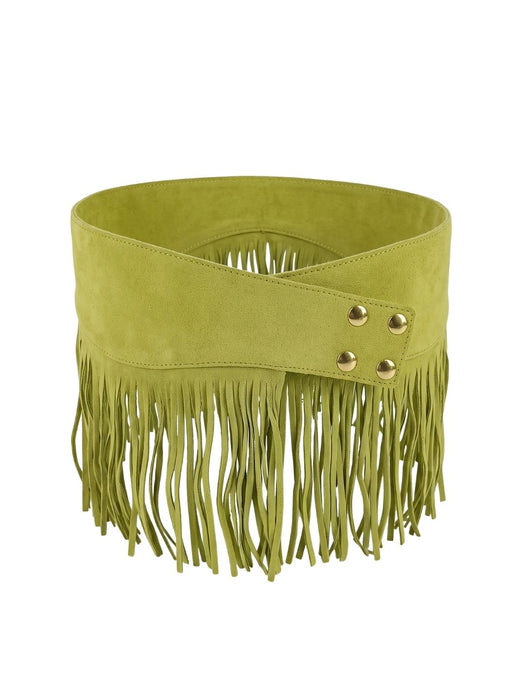Pinko Women's Green Fringed High-Waist Leather Belt-Small