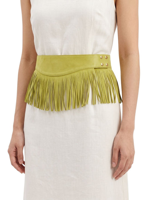 Pinko Women's Green Fringed High-Waist Leather Belt-Small