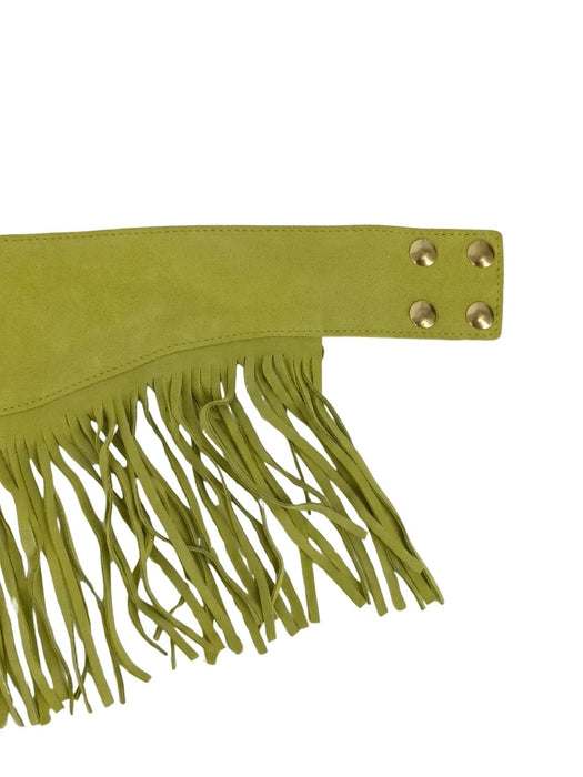 Pinko Women's Green Fringed High-Waist Leather Belt-Small