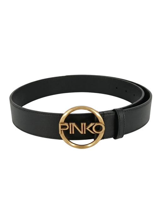 Pinko Women's Black Round Logo-Buckle Leather Belt-Medium