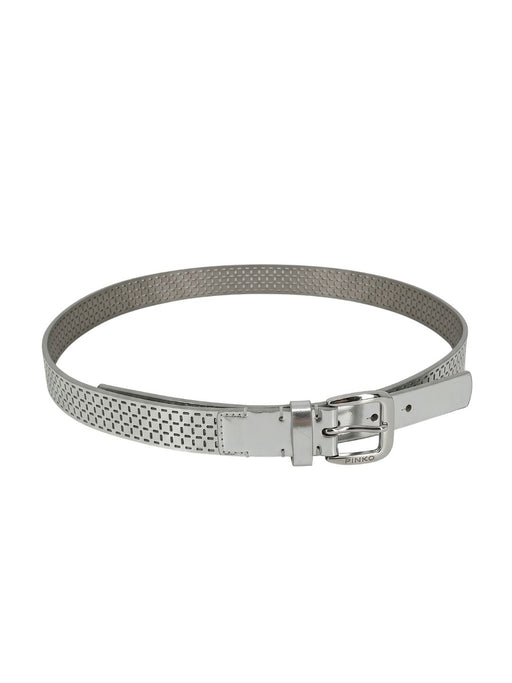 Pinko Women's Silver Metallic Buckle Faux Leather Belt-Medium
