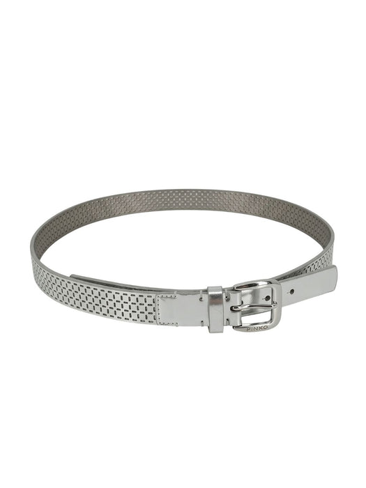 Pinko Women's Silver Metallic Buckle Faux Leather Belt-Medium