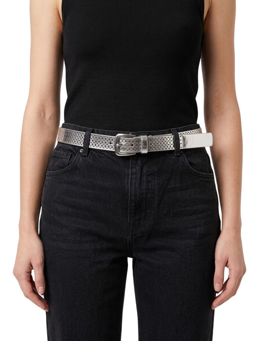 Pinko Women's Silver Metallic Buckle Faux Leather Belt-Medium