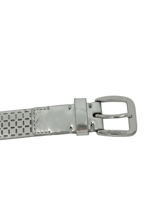 Pinko Women's Silver Metallic Buckle Faux Leather Belt-Medium