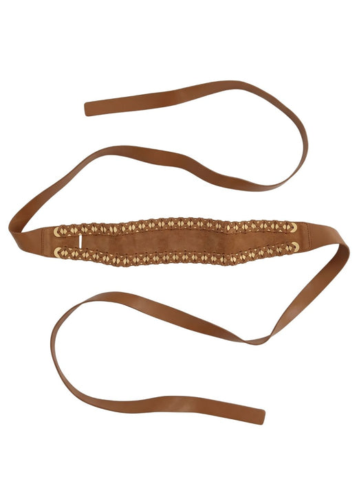 Pinko Women's Cognac Braided Sash Leather Belt-Small