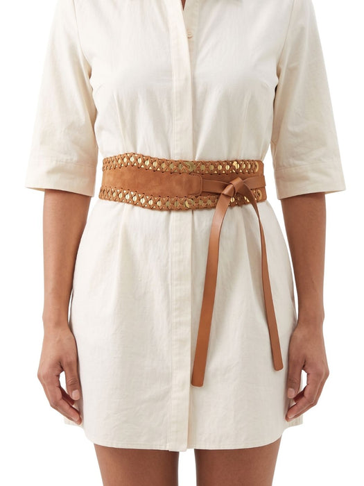 Pinko Women's Cognac Braided Sash Leather Belt-Small