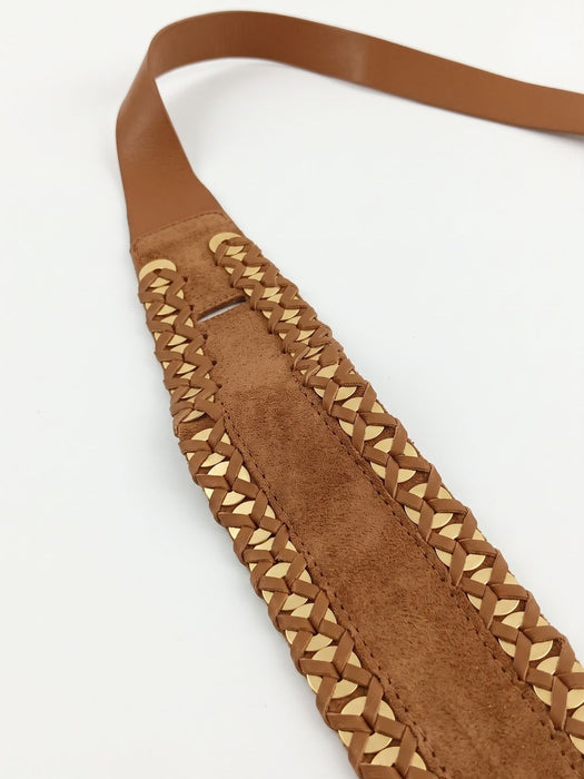 Pinko Women's Cognac Braided Sash Leather Belt-Small