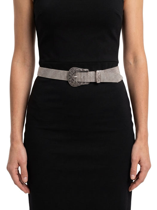 Pinko Women's Silver Crystal Buckle Leather Belt-Small