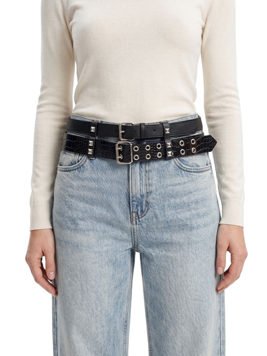Pinko Women's Black Studded Wrap Faux Leather Belt-Medium