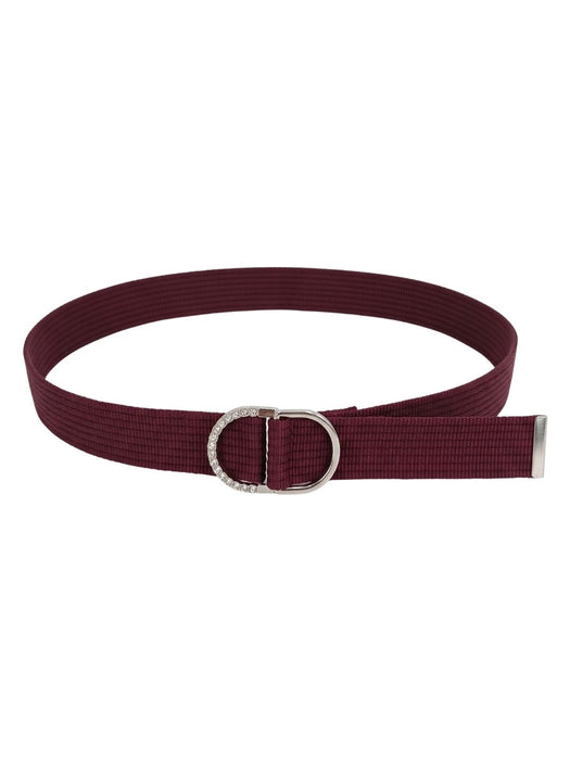 Pinko Women's Burgundy Double-Ring Mixed Material Belt-Medium