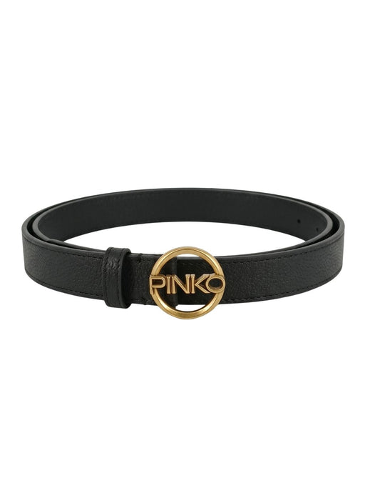 Pinko Women's Black Round Logo-Buckle Leather Belt-Small