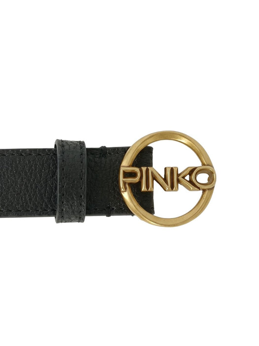 Pinko Women's Black Round Logo-Buckle Leather Belt-Small