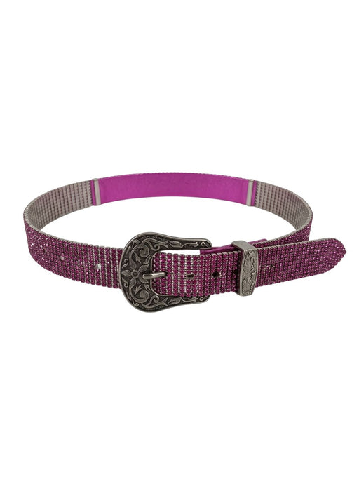 Pinko Women's Fuschia Crystal Buckle Leather Belt-Medium