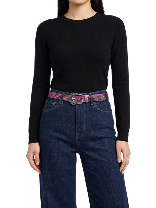 Pinko Women's Fuschia Crystal Buckle Leather Belt-Medium