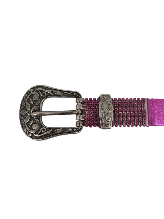 Pinko Women's Fuschia Crystal Buckle Leather Belt-Medium