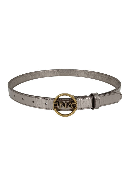 Pinko Women's Taupe Logo-Buckle Skinny Polyurethane Belt-Large