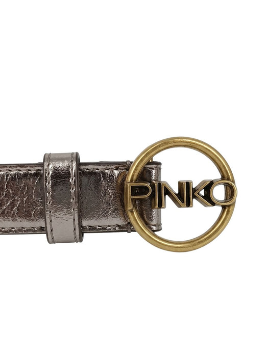 Pinko Women's Taupe Logo-Buckle Skinny Polyurethane Belt-Large