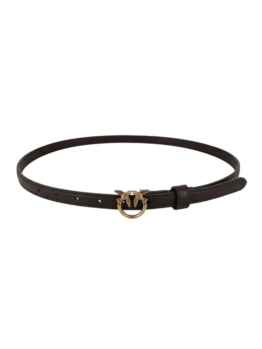 Pinko Women's Brown Logo-Buckle Skinny Leather Belt-Small