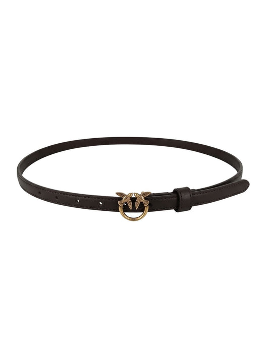 Pinko Women's Brown Logo-Buckle Skinny Leather Belt-Small