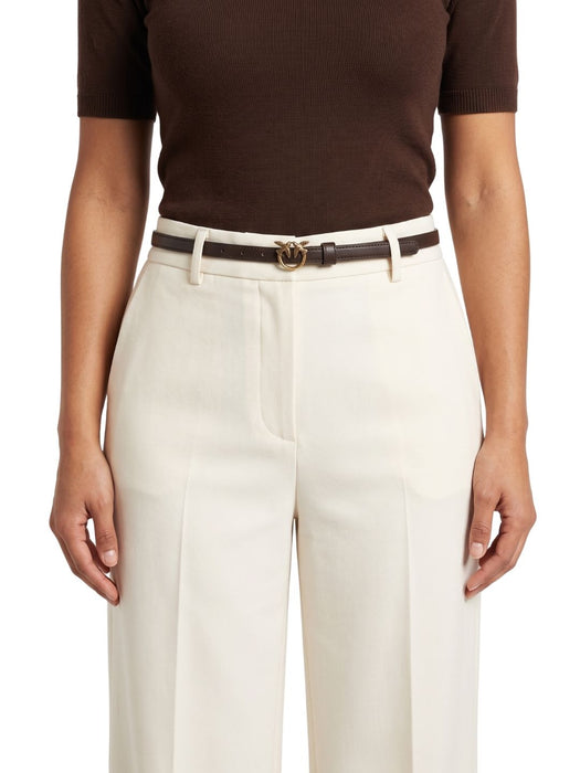 Pinko Women's Brown Logo-Buckle Skinny Leather Belt-Small