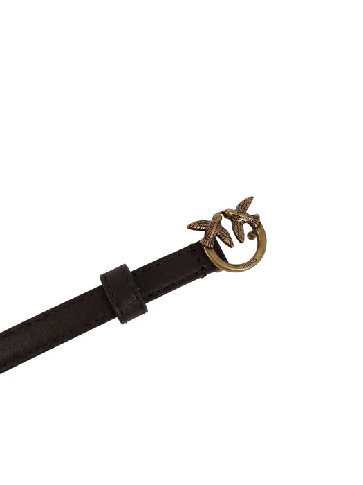 Pinko Women's Brown Logo-Buckle Skinny Leather Belt-Small