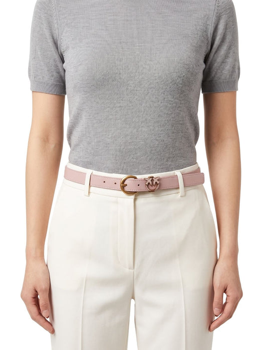 Pinko Women's Pink Logo-Buckle Leather Belt-Small
