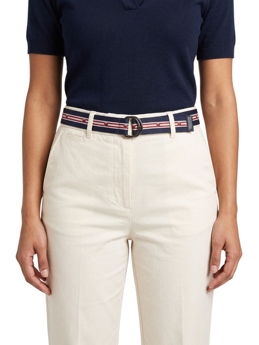 Pinko Women's Blue Striped Webbing Polyester Belt-Medium