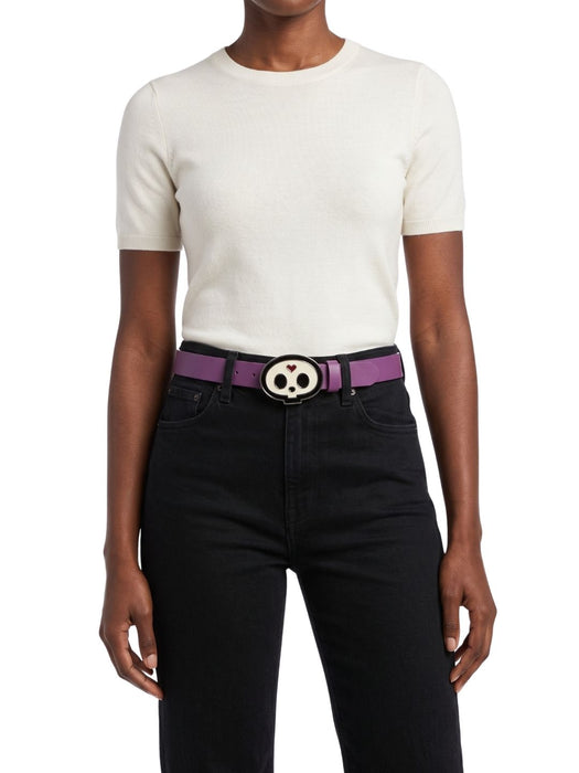 Pinko Women's Purple Statement Logo-Buckle Leather Belt-Medium