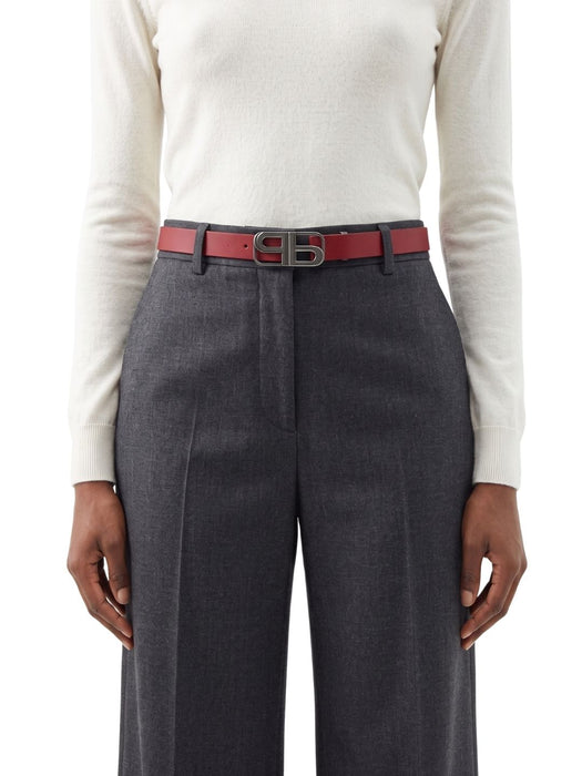 Pinko Women's Red Geometric Buckle Leather Belt-Medium